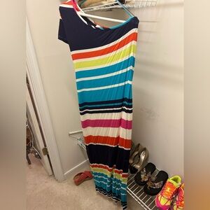 Asymmetrical multicolored,striped dress